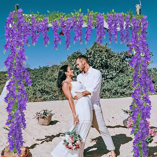 Miniatura 5 de SHACOS 8 guirnaldas de glicina moradas de 7.2 piespieza, enredaderas de glicina artificiales de seda, flores colgantes, guirnalda de flores moradas,