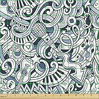 Vista 2 de Ambesonne Tela de Fiesta Popstar por Yarda, Estilo de Dibujos Animados Garabatos Dibujados a Mano Tema Musical Impresión de Arte Lineal, Tela