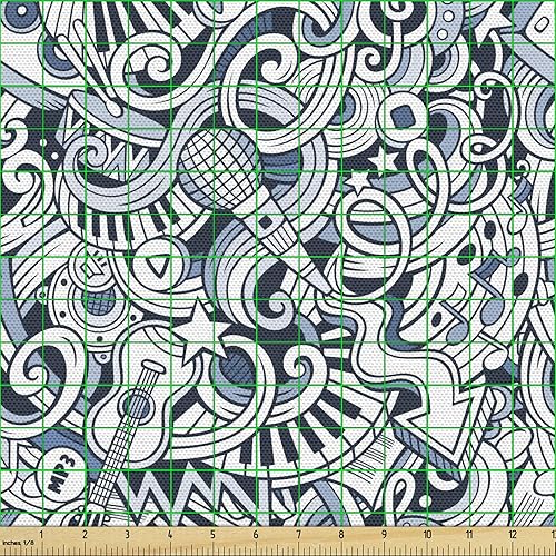 Miniatura 2 de Ambesonne Tela de Fiesta Popstar por Yarda, Estilo de Dibujos Animados Garabatos Dibujados a Mano Tema Musical Impresión de Arte Lineal, Tela