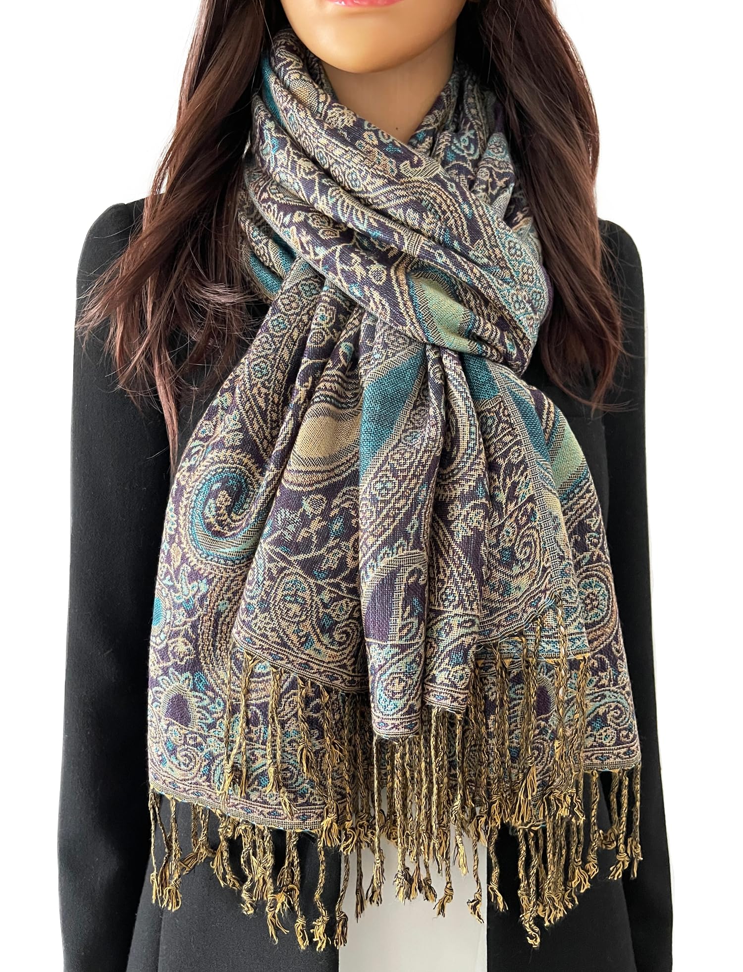 Women Pashmina Scarf Shawl Wrap - Large Long Paisley Floral Rainbow Ladies Scarves, Wearable Blanket Scarf, Womens Winter Scarfs, Indian Shawl Wedding Evening Stole, Head Scarf (Paisley Purple)