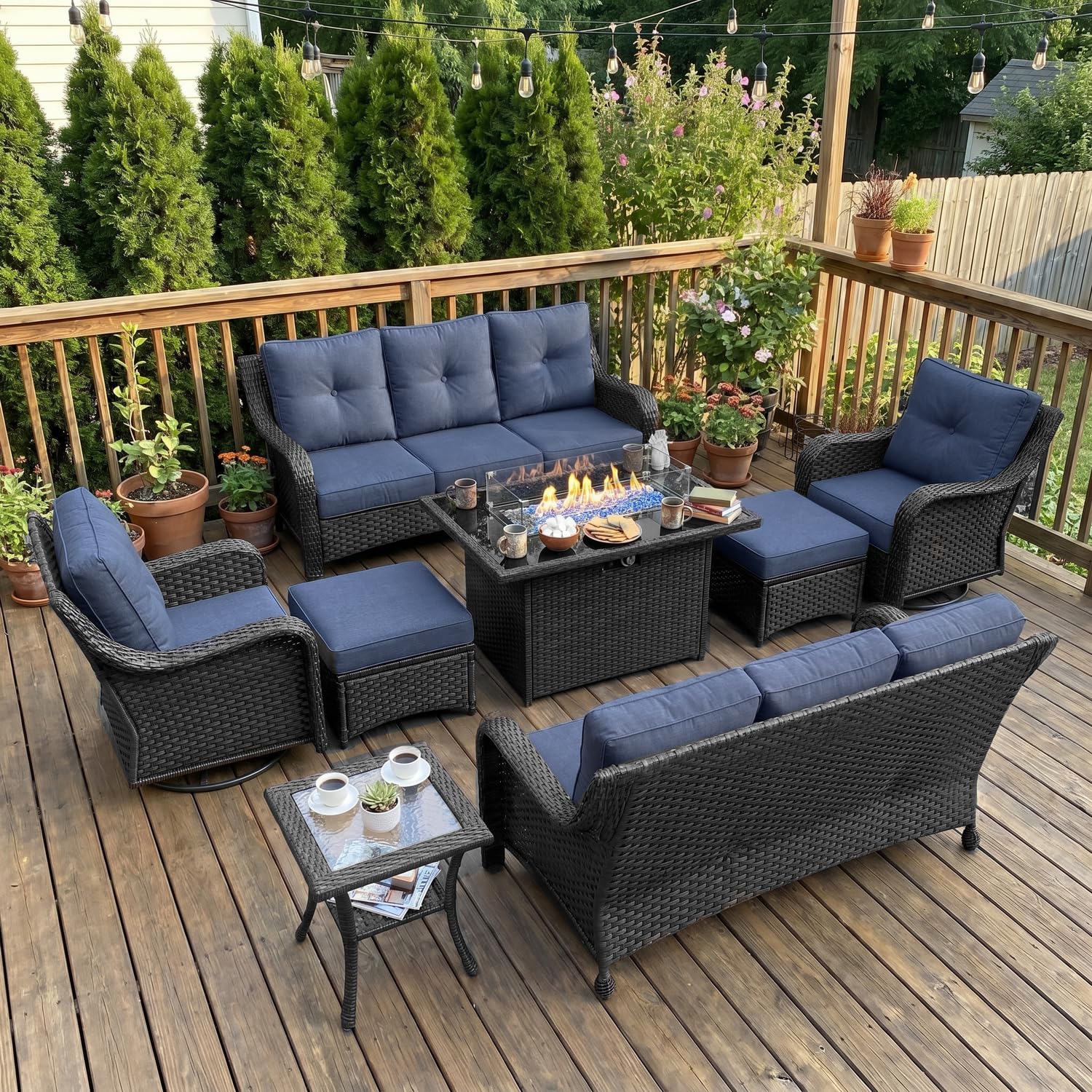 LayinSun 8 Piece Wicker Outdoor Furniture Set with 6-inch Comfy Cushions
