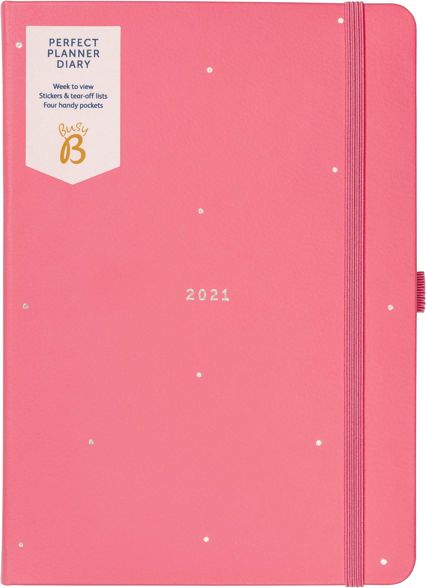 Busy B Perfect Planner A5 Week to View Diary January to December 2021 - Pink Faux Leather Week to View Planner with Stickers & Tear-Out Lists