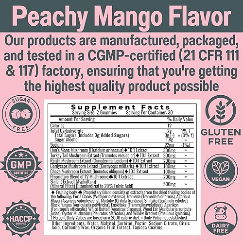 Miniatura 5 de Gomitas complejas de hongos Shilajit sin azúcar, extracto de hongos con melena de león Reishi cola de pavo Cordyceps Shiitake Chaga Maitake