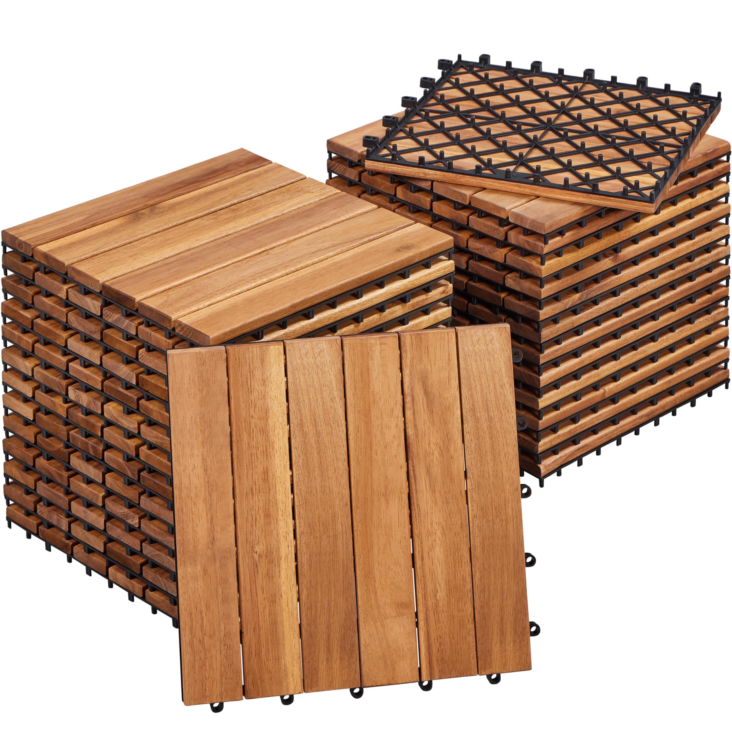 Yaheetech 27pcs Baldosas de Madera de Acacia 30x30cm,2,6m² Suelo Terraza Exterior Azulejos de Entrelazados para Jardín o Balcón Instalación Sencilla