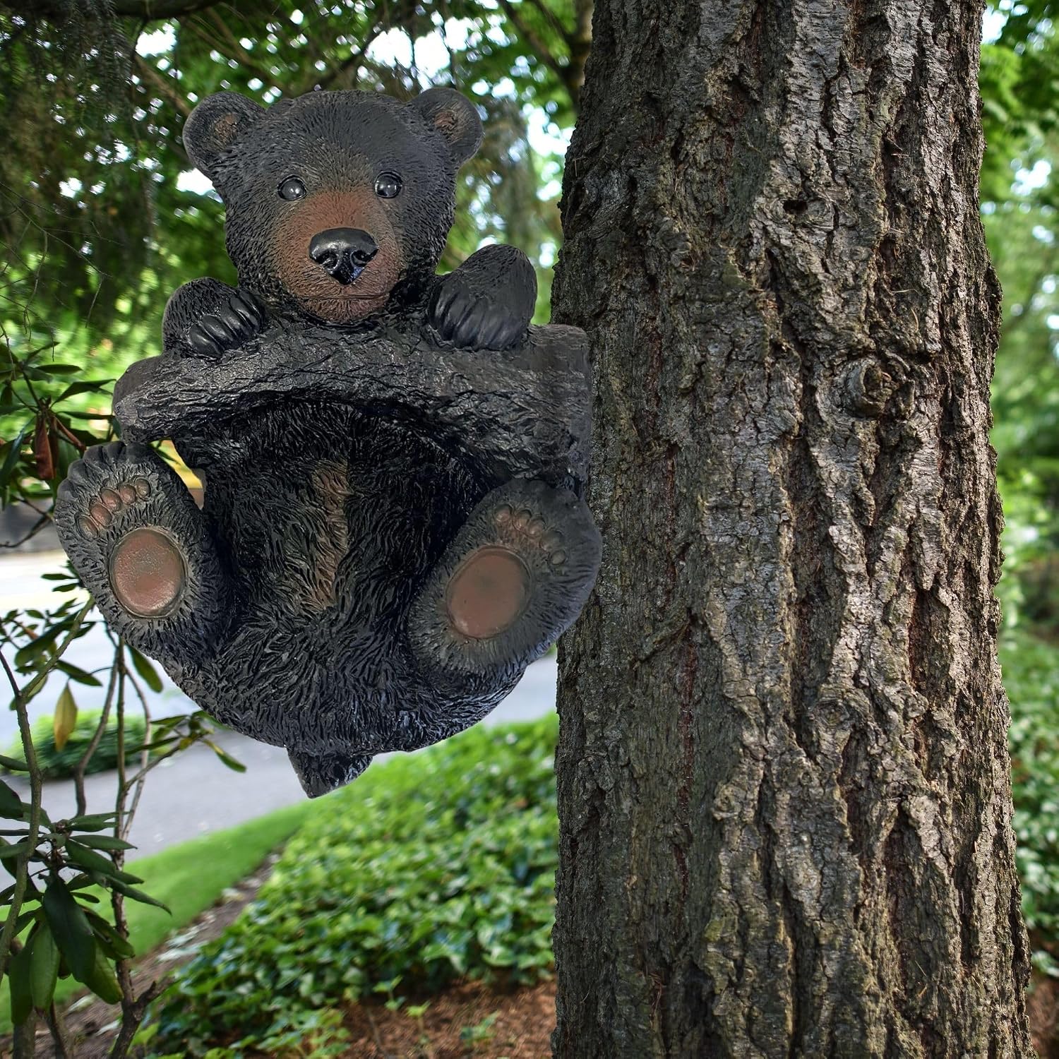 BestGiftEver Adorable Black Bear Decor Resin Yard Statue 13.5" – Bear Cub Figurine for Garden Tree - Wildlife-Themed Outdoor Tree Ornament for Nature Lovers & Outdoor Enthusiasts