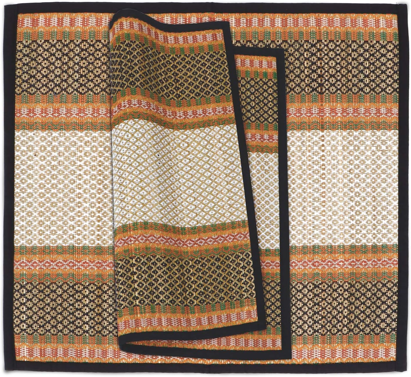 HOKIPO Natural River Grass Handcrafted Pooja Floor Mats/Meditation Prayer, Sittting, Aasan Mat Chatai Set of 2, 18x18 Inches (IN78-BLK*2)