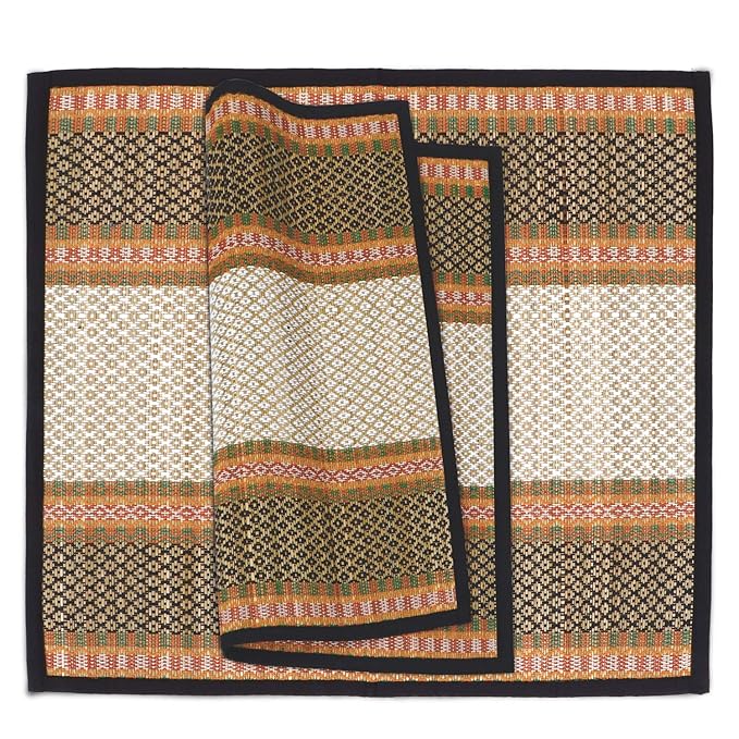 HOKIPO Natural River Grass Handcrafted Pooja Floor Mats/Meditation Prayer Mat/Sittting Mat/Aasan Mat Chatai Set of 2, 18x18 Inches (IN78-BLK*2)