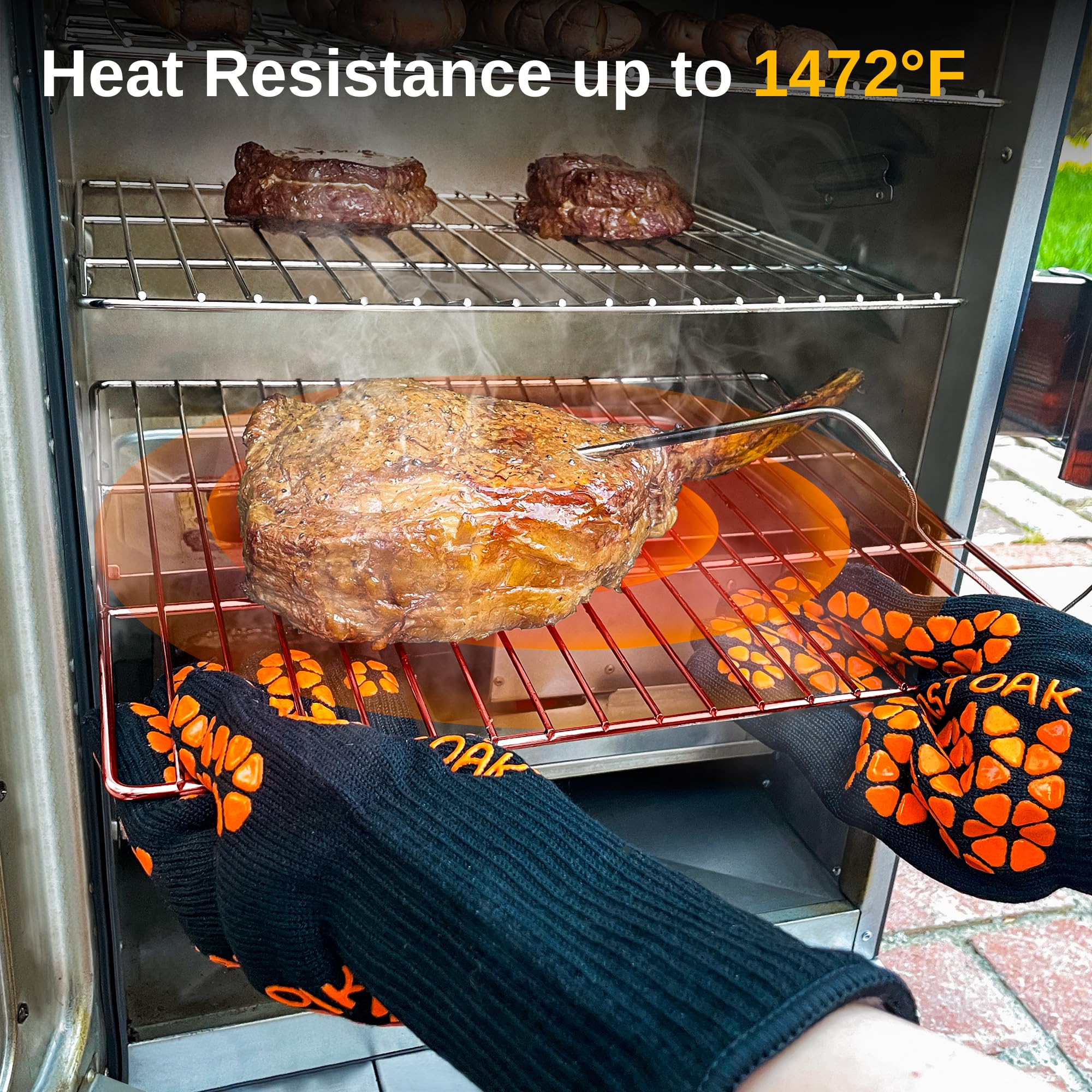 EAST OAK Guanti da barbecue, resistenti al calore, guanti da forno in silicone antiscivolo, guanti lunghi da cucina per barbecue, cucina, cottura, taglio