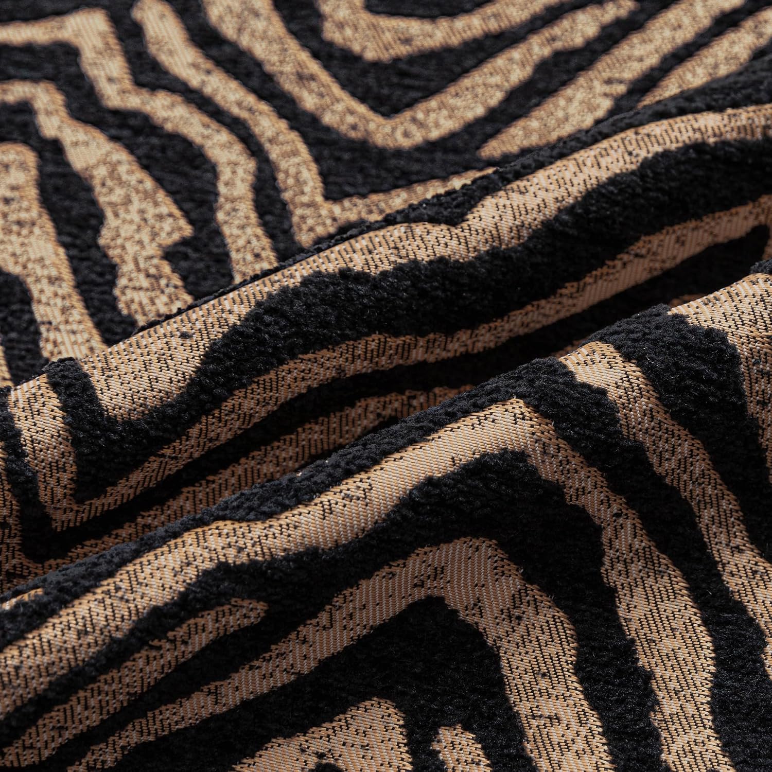 Stylish Zebra Print Couch Cover for Sofa, Luxury Wild Animal Jacquard Chenille Sofa Covers for Dogs, Black Couch Slipcover with Fringe Furniture Protector for Pets(Black Gold, 71" x118")