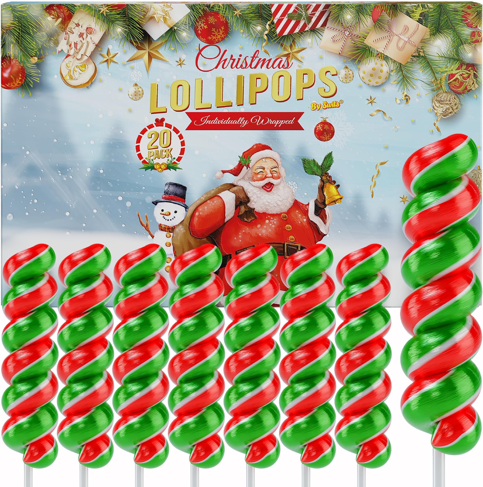 Christmas Lollipops 20pk – Christmas Suckers & Treats, Individually Wrapped Candy for Party Favors & Stocking Stuffers
