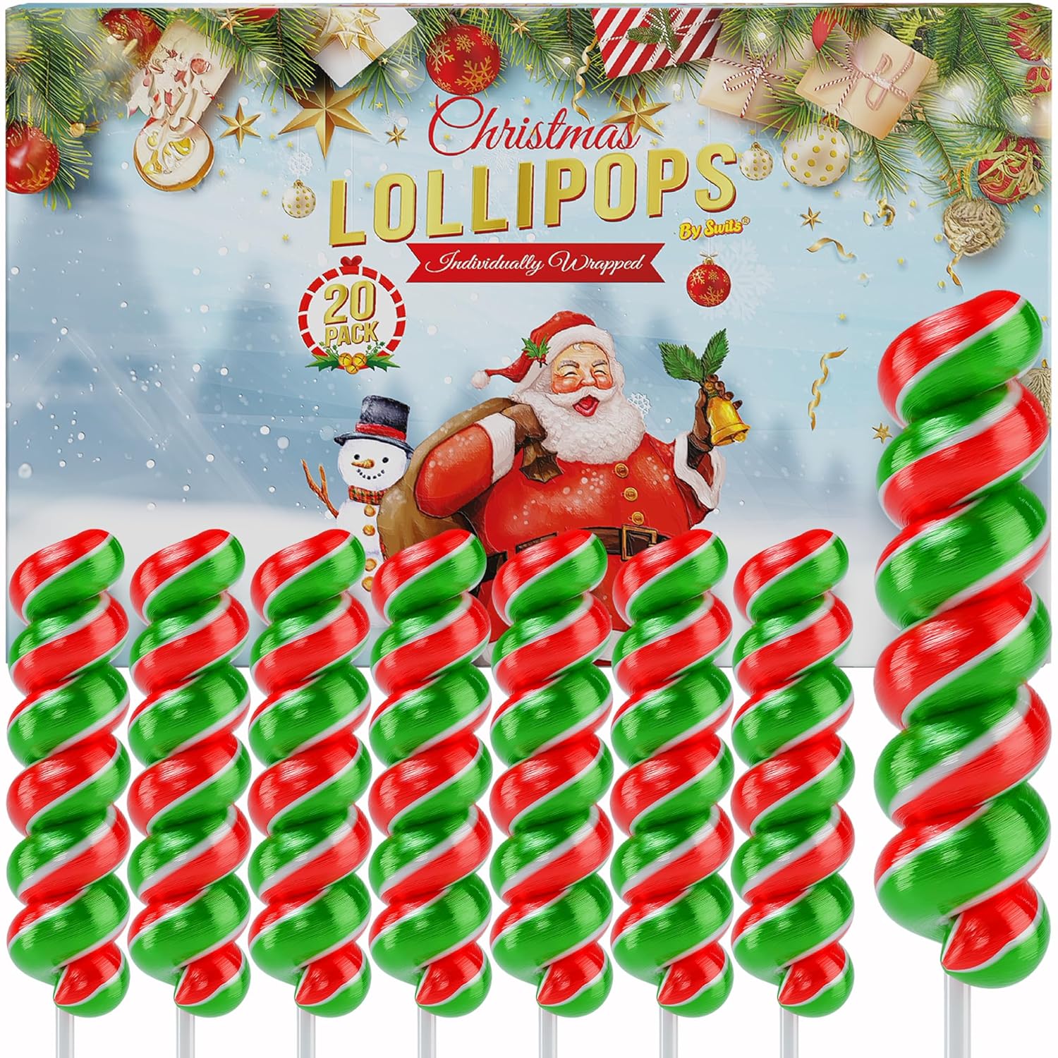 Christmas Lollipops 20pk – Christmas Suckers & Treats, Individually Wrapped Candy for Party Favors & Stocking Stuffers