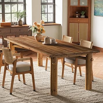 Solid Wood Dining Table for 6, 63-Inch Wooden Kitchen Table with Strong Legs, Farmhouse Rectangle Dinner Table for Dining Room, Living Room