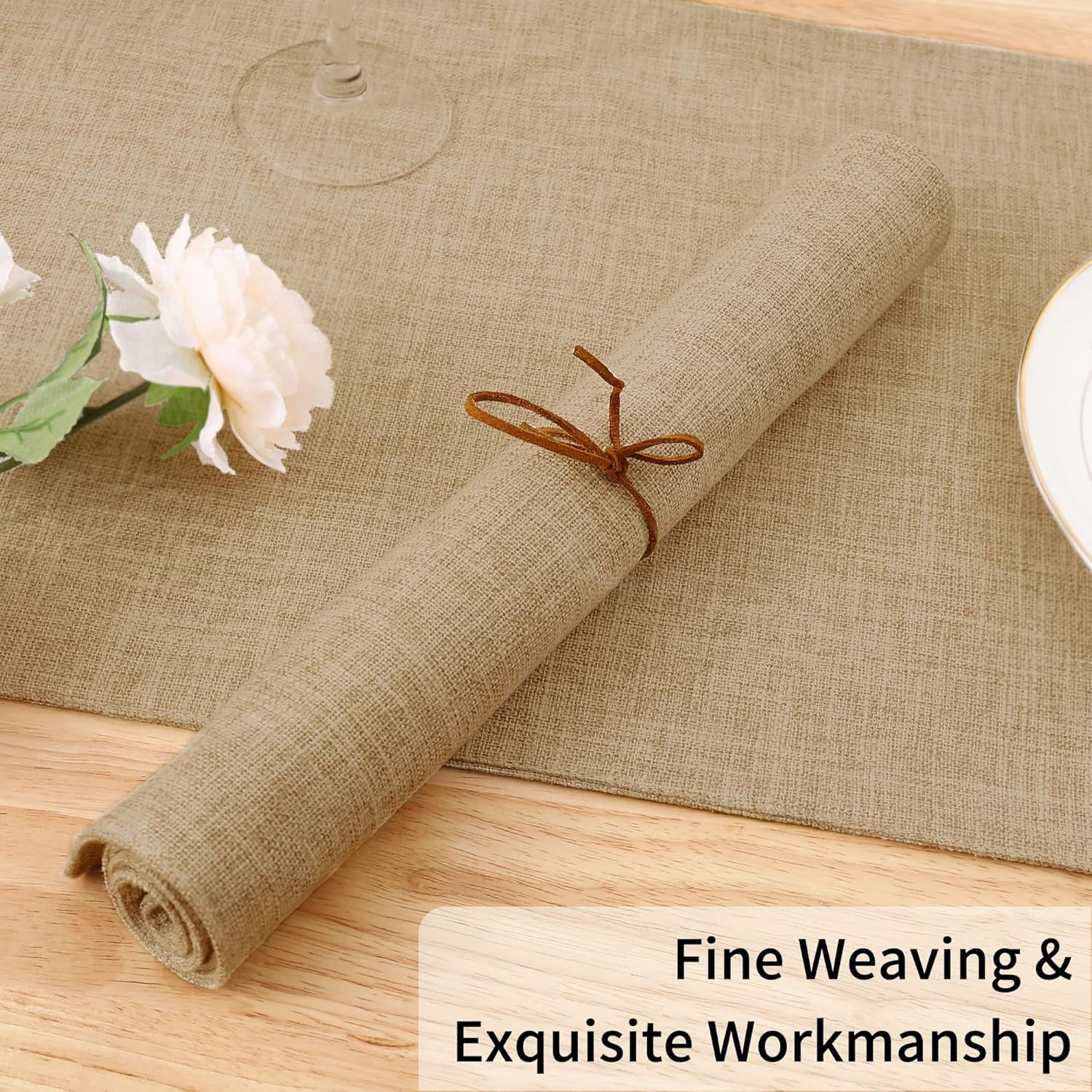 Homaxy Cloths Placemats for Dining Table Set of 6, Heat Resistant Washable Cotton Linen Blend Table Mats, Easy to Clean Place Mats for Indoor Outdoor Party Kitchen Decoration, 13" x 19", Flaxen - Image 6
