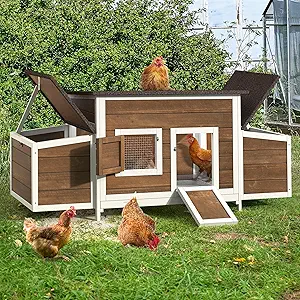 YITAHOME Chicken Coop 11.5ft² Large Wooden Chicken House Chicken Pen Outdoor with 2 Nesting Boxes Poultry Cage Rabbit Hutch Duck Cage with Weatherproof Roof (Brown)