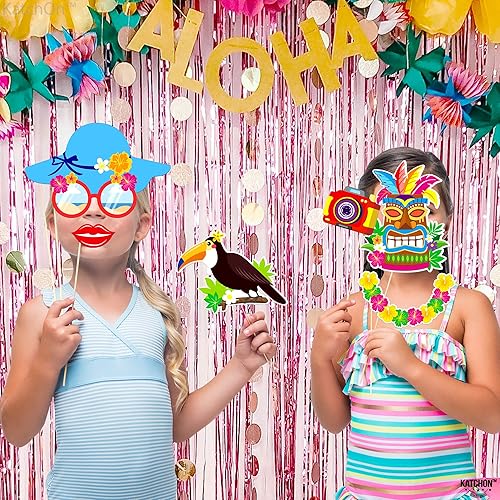 Miniatura 4 de 50 piezas, accesorios para cabina de fotos hawaiana tropical, accesorios para cabina de fotos Luau, decoraciones de fiesta hawaiana  Decoraciones de