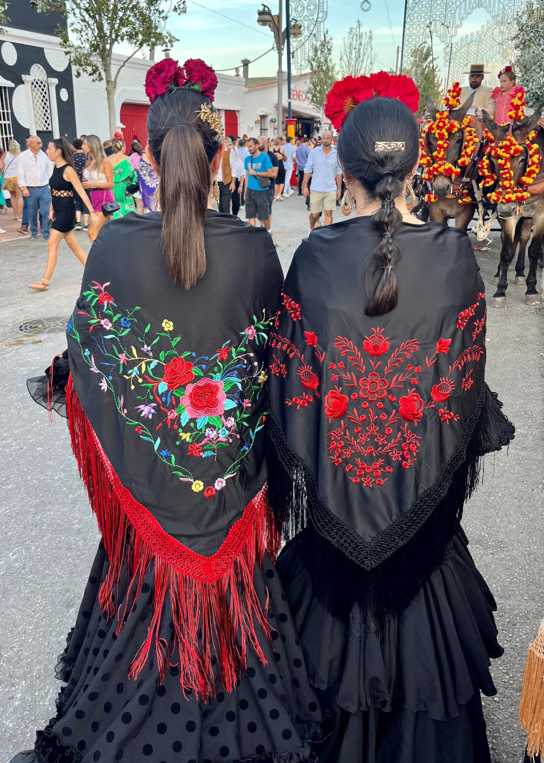 La Senorita Hiszpański szal do tańca flamenco czarno-czerwony, Czarny Czerwony, M