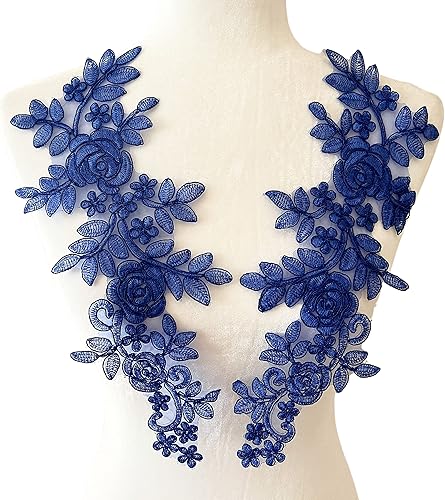 Miniatura 3 de PEPPERLONELY 1 par de flores de encaje para vestido de novia, parche bordado para coser en apliques de encaje, 13.75 x 5.5 pulgadas, color negro