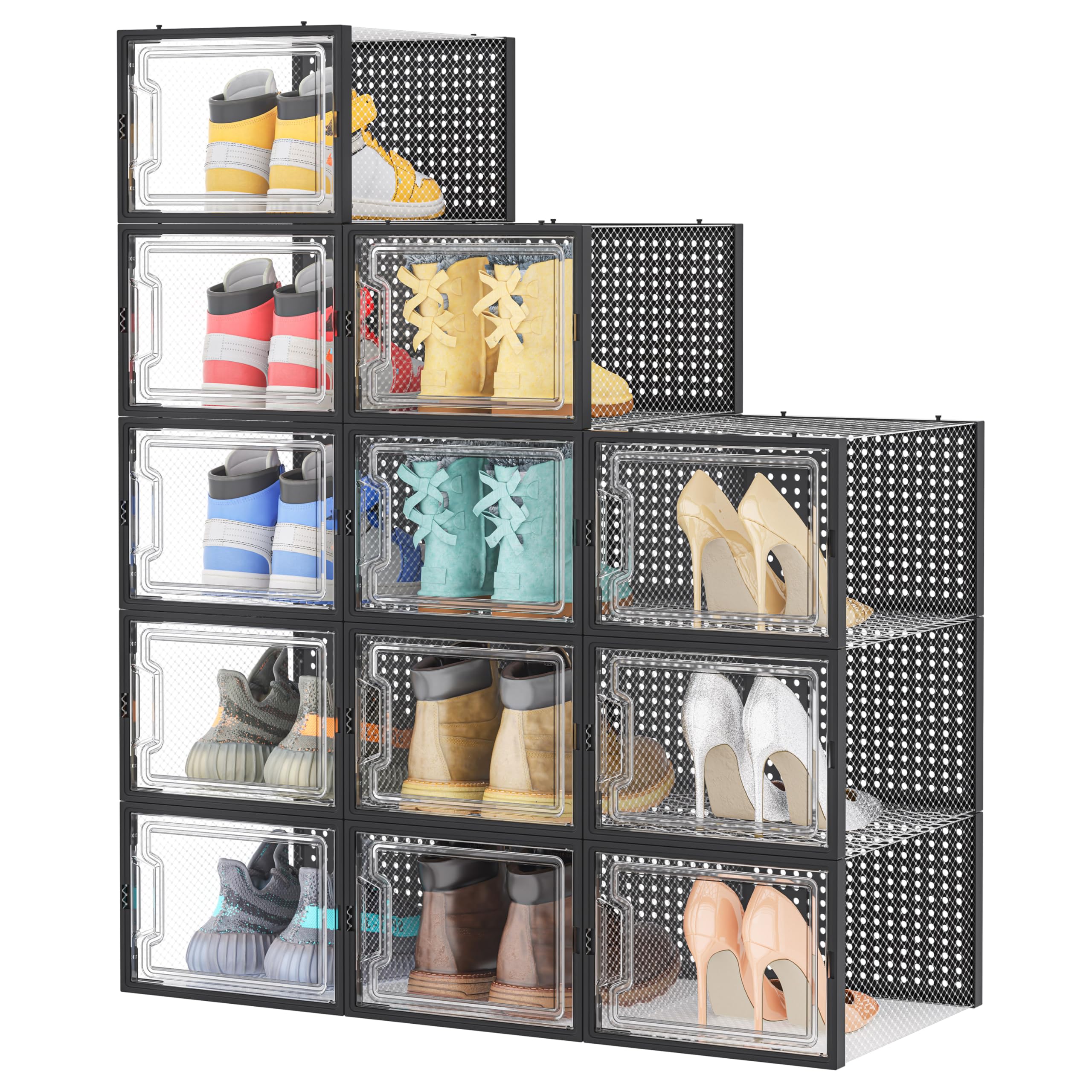 Photo 1 of HOMIDEC XL Clear Stackable Shoe Storage Boxes - Black