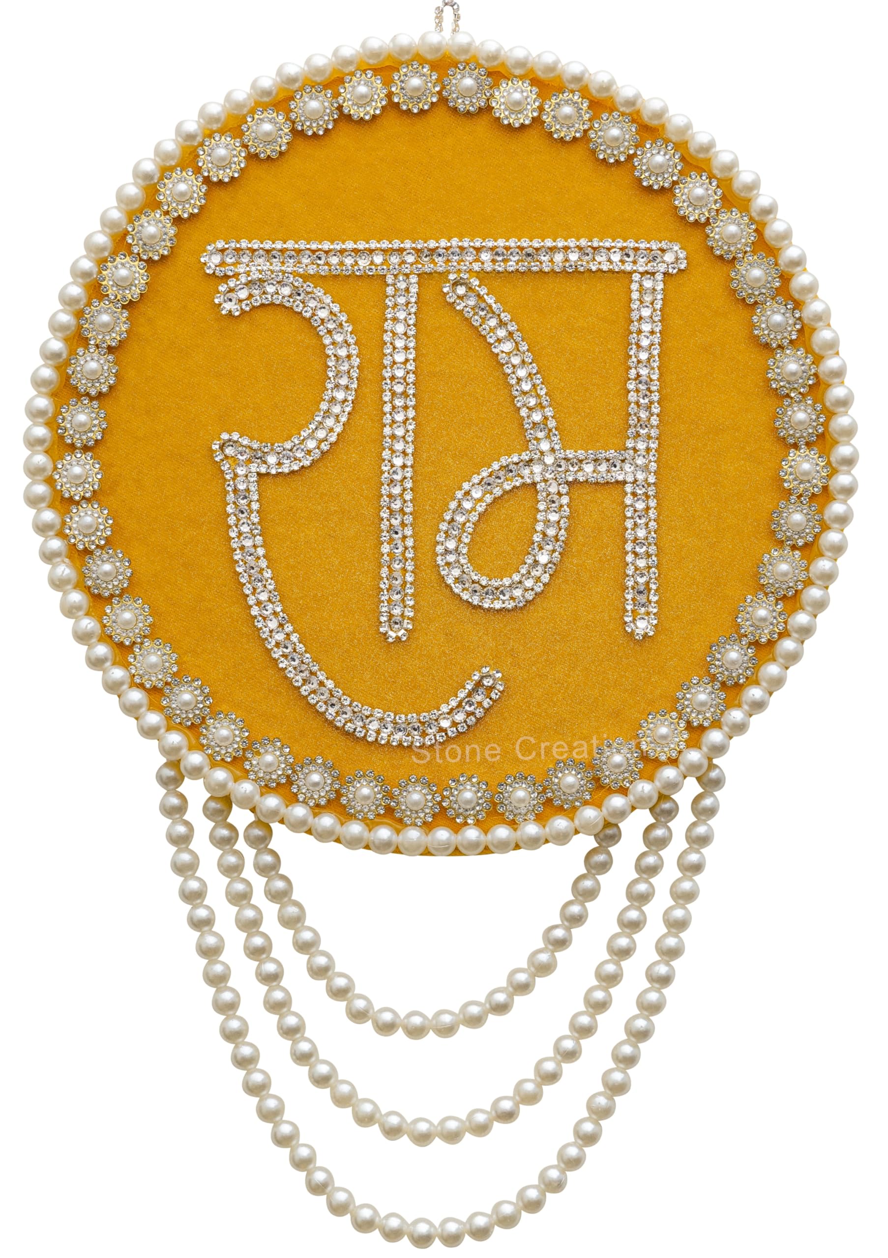 Stone Creation Velvet Wall Hanging Ram Naam for Mandir, Maroon (Yellow)-image-40