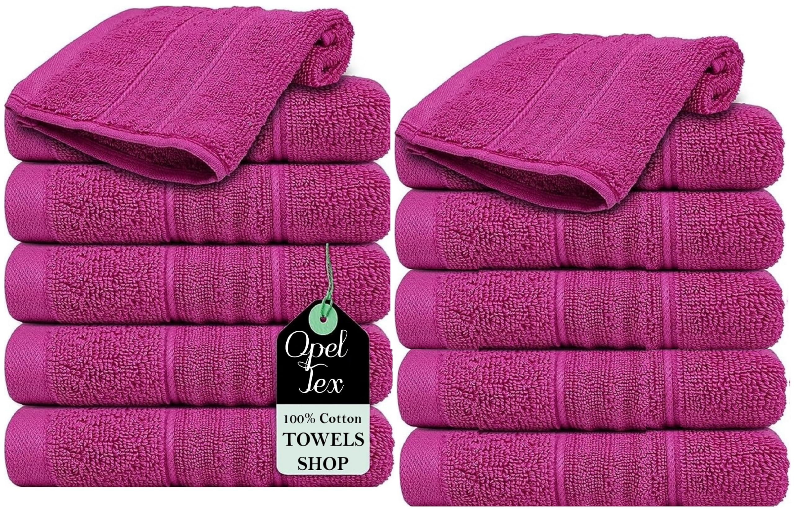 Opel tex 12x Luxury Washcloths Set 100% Egyptian Cotton Fingertip Towels Baby Washcloths 30 x 30 cm Highly Absorbent and Soft Feel Fingertip Towel 500GSM (Hot Pink)