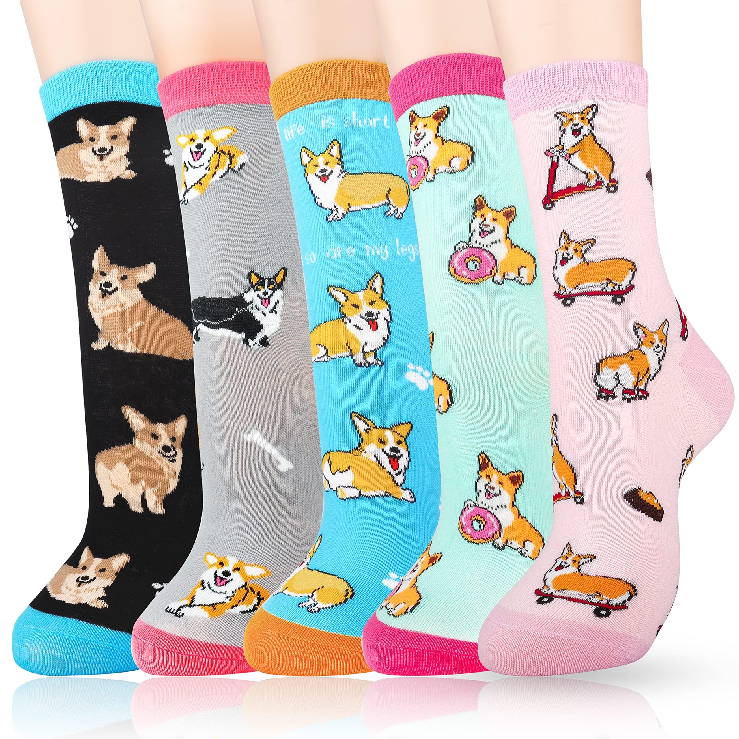 Belloxis 5-Pair Cute Funny Animal Socks for Women & Girls, Comfortable Cotton Crew Socks for Daily Wear, Great Gift Ideas