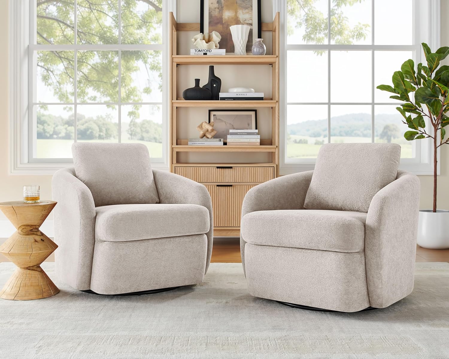 Arcrinte Cloud Swivel Armchairs, Set of 2 in Camel - Image 1