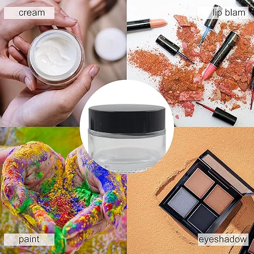 Miniatura 4 de BPFY Paquete de 24 tarros cosméticos redondos de vidrio transparente de 1 onza con revestimientos interiores y tapas negras, tarros de vidrio de
