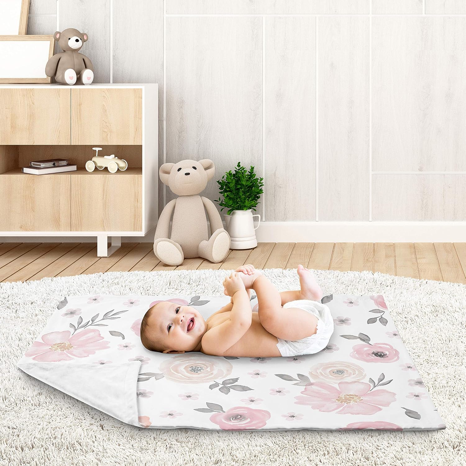 Sweet Jojo Designs Soft Baby Blanket (Pink/Grey Boho Floral) for Girls, Infant, Newborns, Toddler 30x36in - Stroller Swaddle Security Receiving Blankets Minky (Watercolor, Flower, Elegant, Farmhouse)