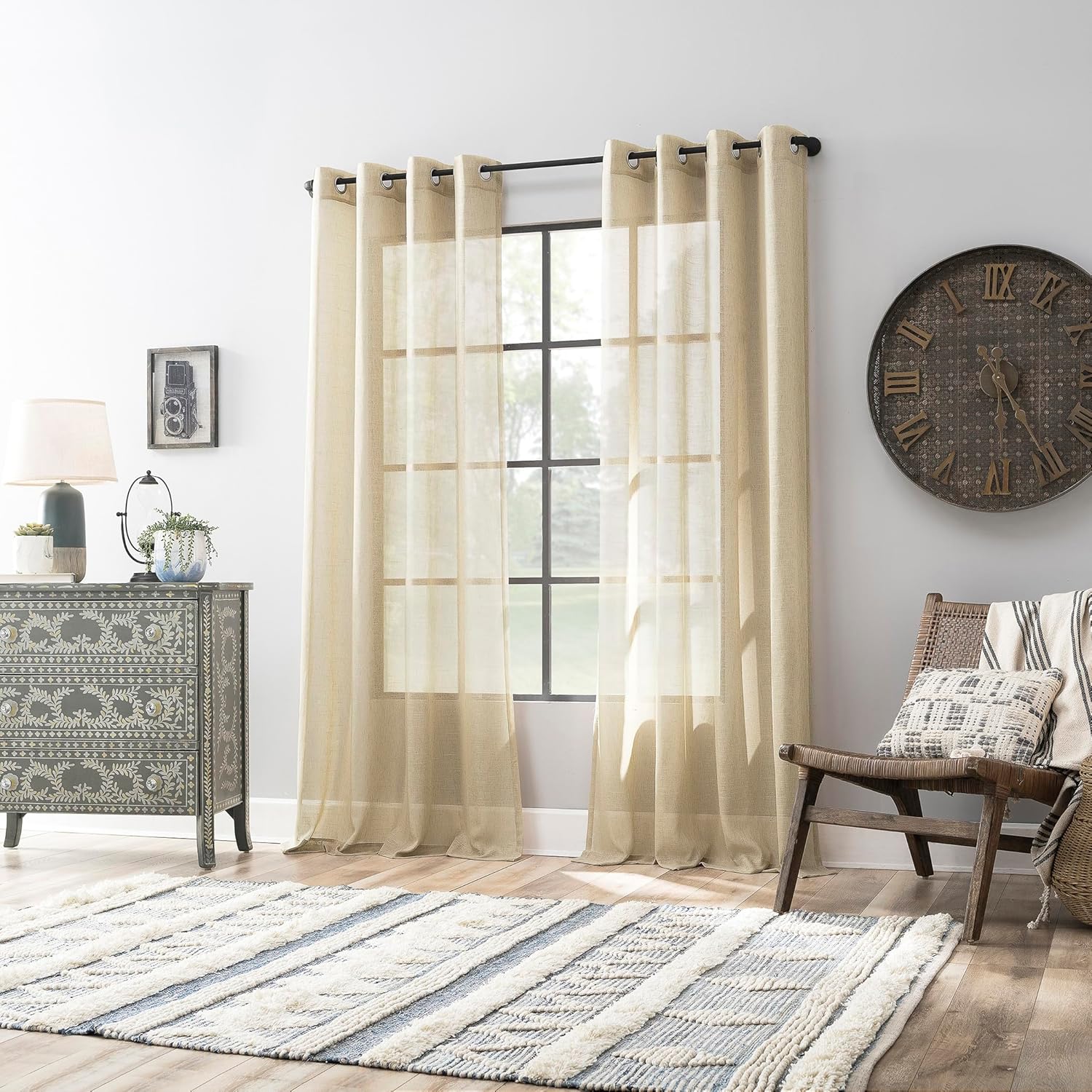 Archaeo Slub Textured Linen Blend Grommet Top Curtain Panel, Linen, 52" W x 84" L (1 Panel)