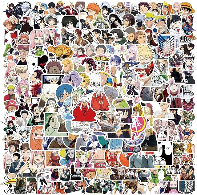 Cool Stickers 200pcs, Mixed Anime Stickers, Popular Classic Japanese Style Cartoon Waterproof Vinyl Stickers for Laptop, Luggage, Skateboard, Teens