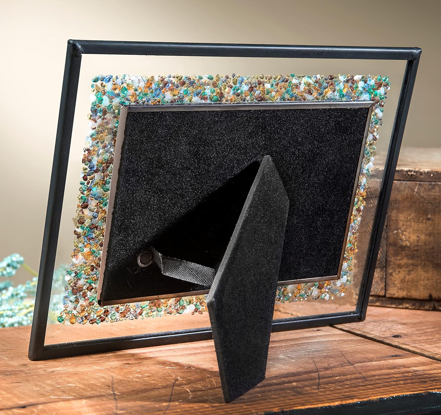 4x6 Picture Frame Colorful Fused Stained Glass Tabletop Photo Display Easel Back Pic 456-46HV