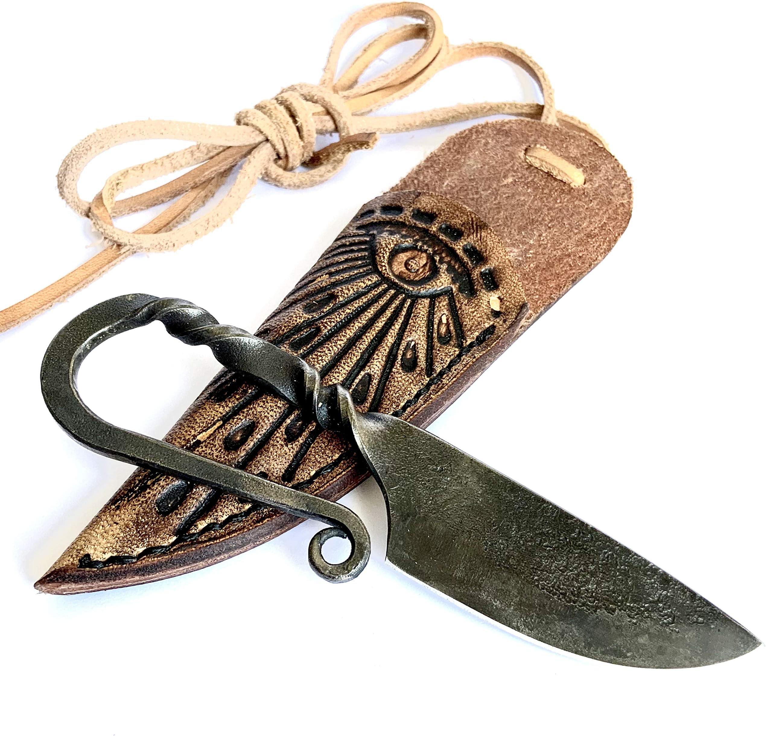 Toferner Celtic Mini Pocket Knife, Hand Forged Knife with Leather Case, Hardened Blade, Vintage, Antique Art Collecting, Original Gift Idea