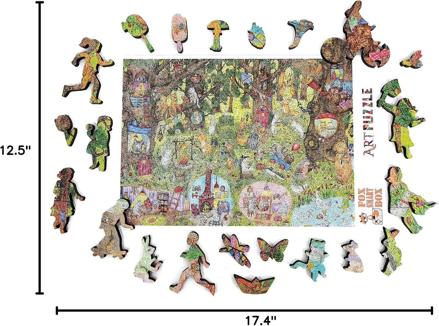 Large Format Wooden Puzzle for Adults and Seniors - Large Pieces Puzzle - Uniquely Shaped Pieces - Made in The USA by FoxSmartBox - 245 Pieces - Fairy Forest. Summer