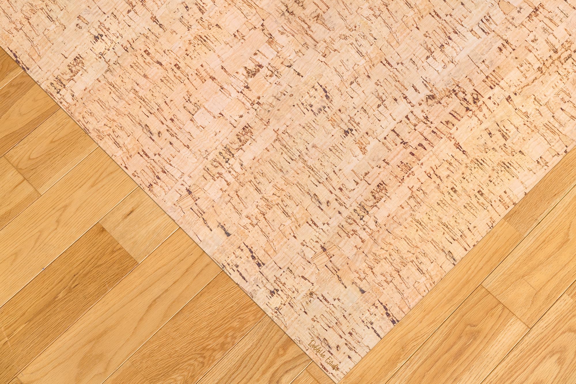 DobleUve Estudio Tapis Vinyle imprimé Liège Naturel | 120x120 cm | Tapis Cuisine | Tapis de Salon Antidérapant Antifongique Ignifuge | Tapis Enfants | Tapis Bain PVC | Tapis PVC
