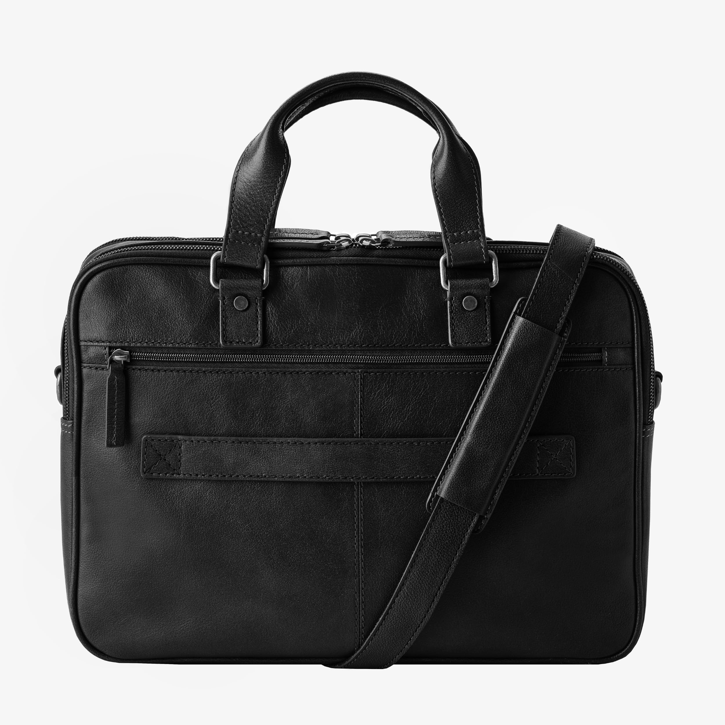 DRAKENSBERG Aurelio Porte-documents en cuir pour homme, 2 compartiments principaux, sacoche luxueuse pour ordinateur portable 16" pour le bureau, le travail, les voyages, 11 l, Noir , L