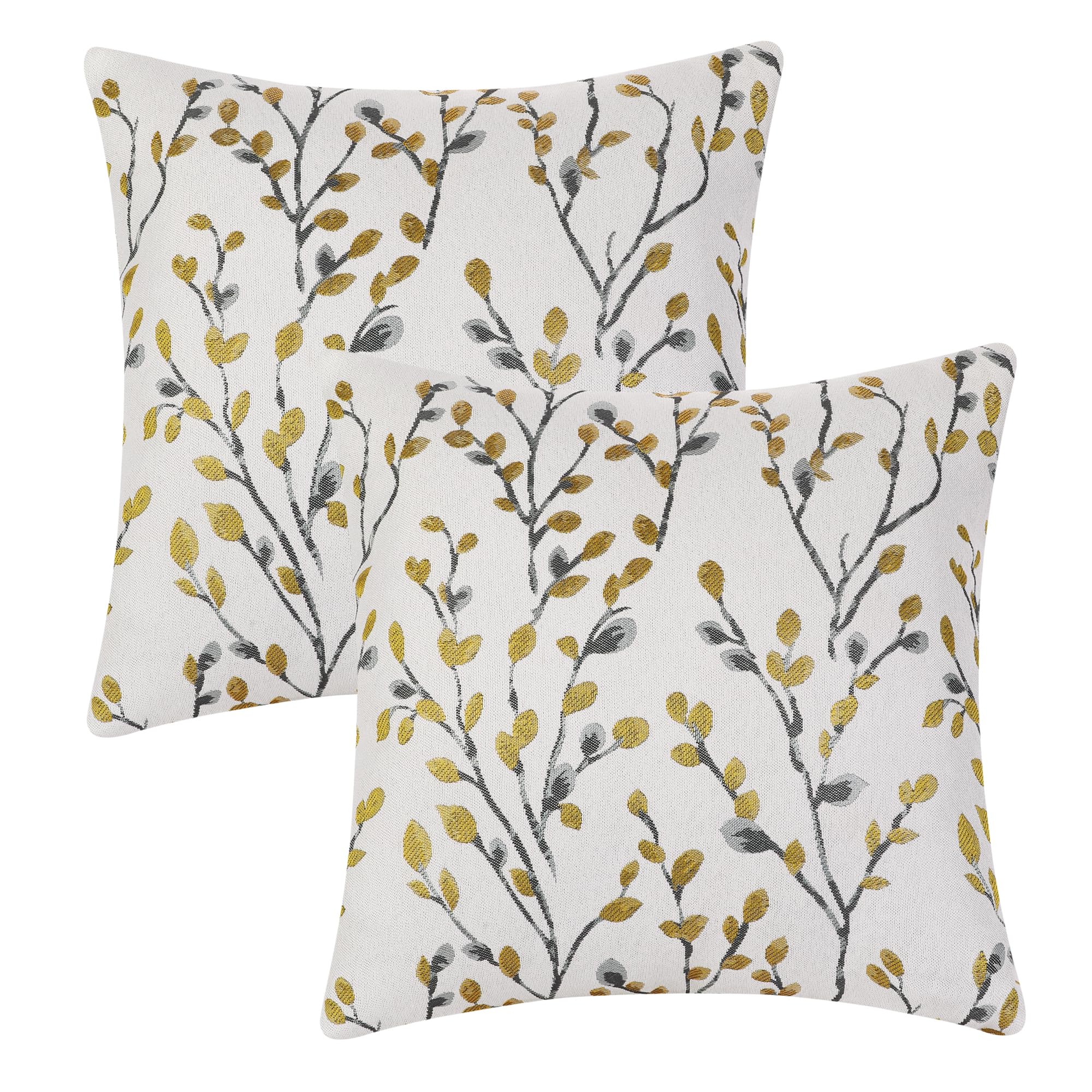 Housse de coussin jacquard motif floral jaune, textile noble 45 x 45 cm