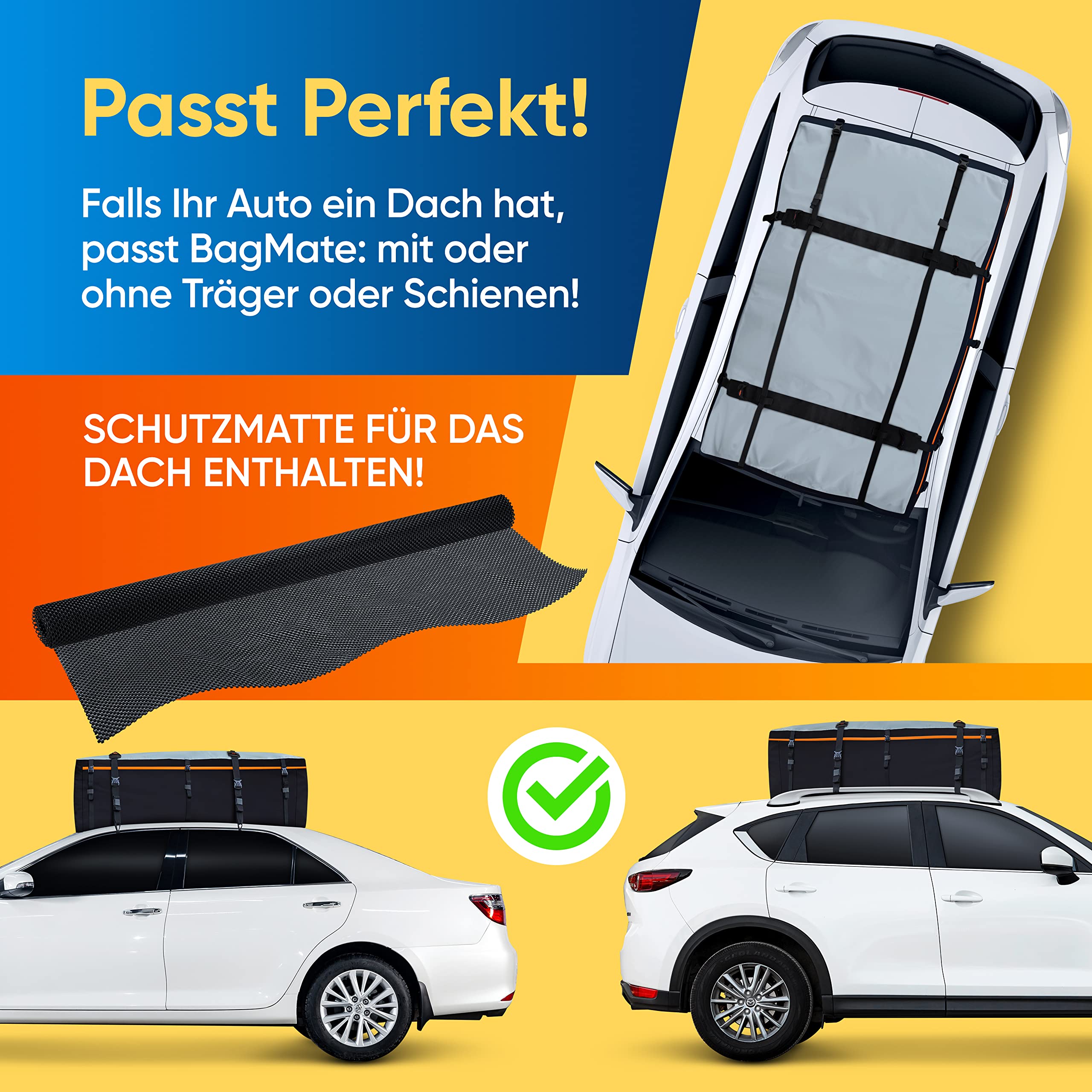 XXL Dachtasche 650L – 100% Wasserdicht aus 840D PVC – 140 x 114 x 64 cm Faltbare Dachbox – Montage ohne Reling möglich – Inkl. Schutzmatte & 4 Türhaken