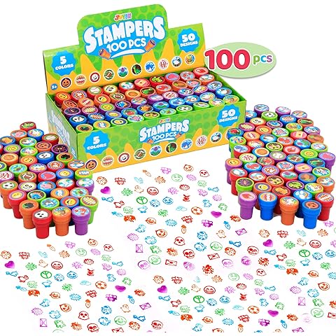 JOYIN 100 Pcs Assorted Stamps for Kids Self-Ink Stamps (50 Different Designs, Dinosaur, Zoo Safari Stampers) for Party Favor, Carnival Prizes, School, Easter Egg Stuffers, Halloween, Christmas