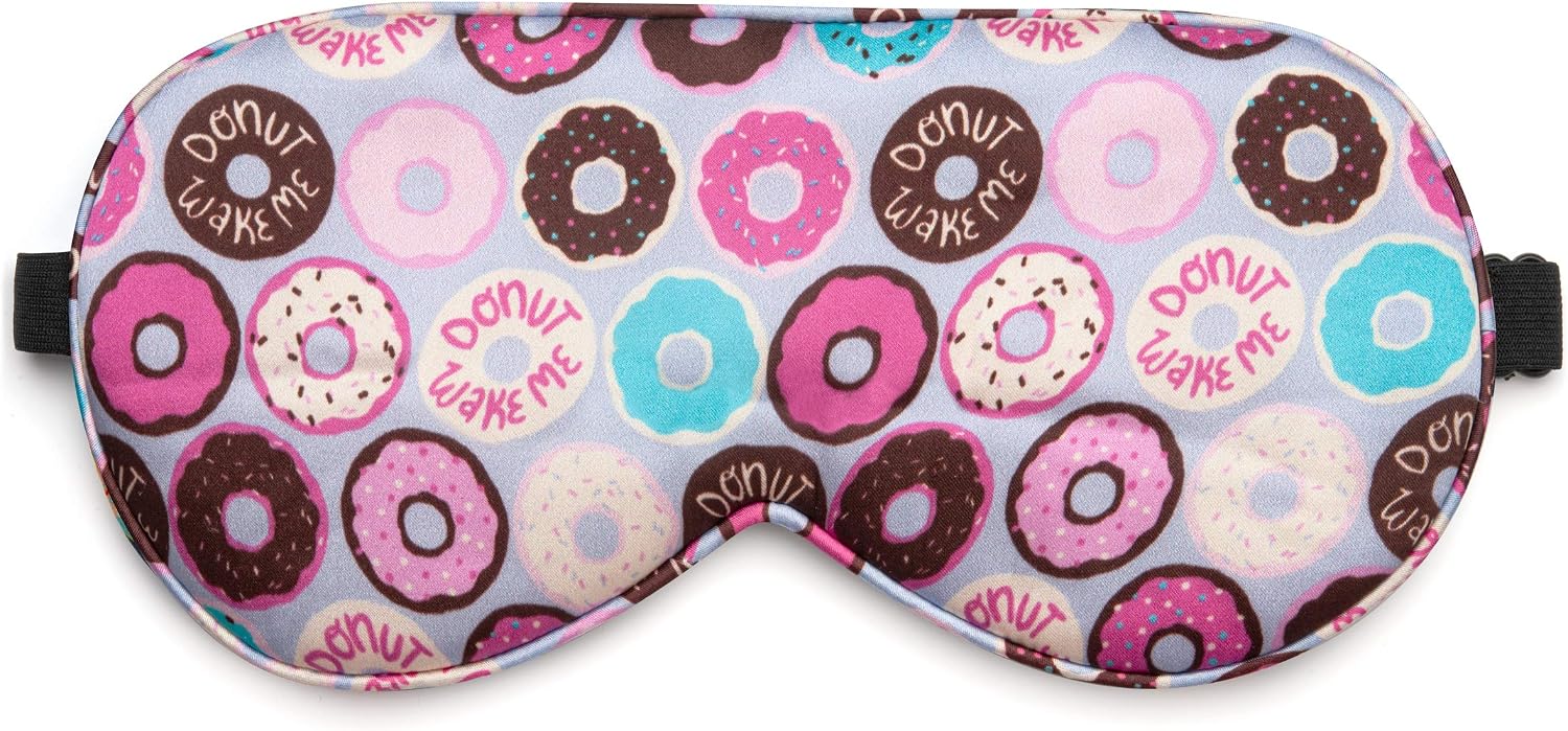 Funny Silk Sleep Masks with Adjustable Strap, Comfortable and Soft Light-Blocking Eye Masks for Women, Men & Teens (Donut)