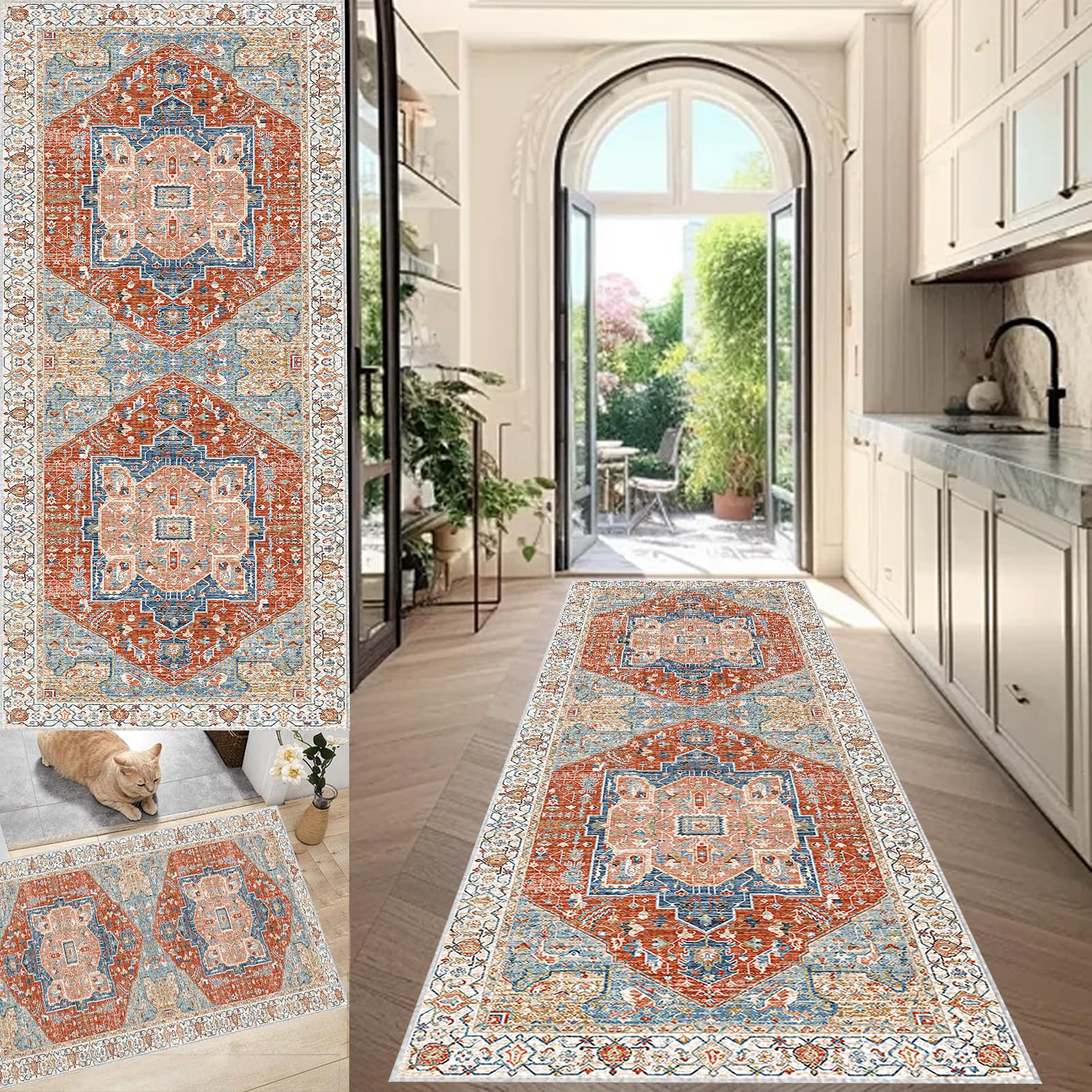 Alfombra de pasillo lavable de 90 x 200 cm antideslizante para entrada y cocina