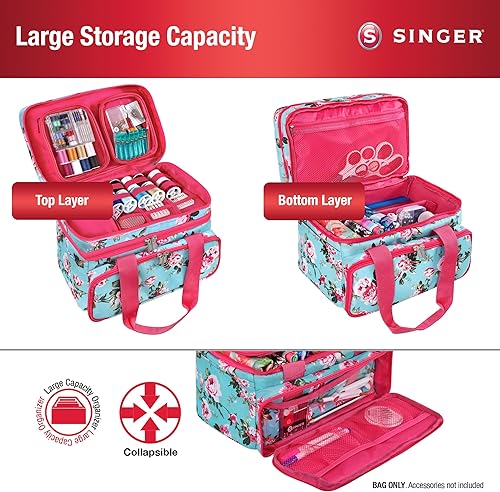 Miniatura 10 de SINGER Organizador de accesorios de costura (solo bolsa)  Bolsa de almacenamiento de costura portátil de doble capa  2 bolsas desmontables y 18