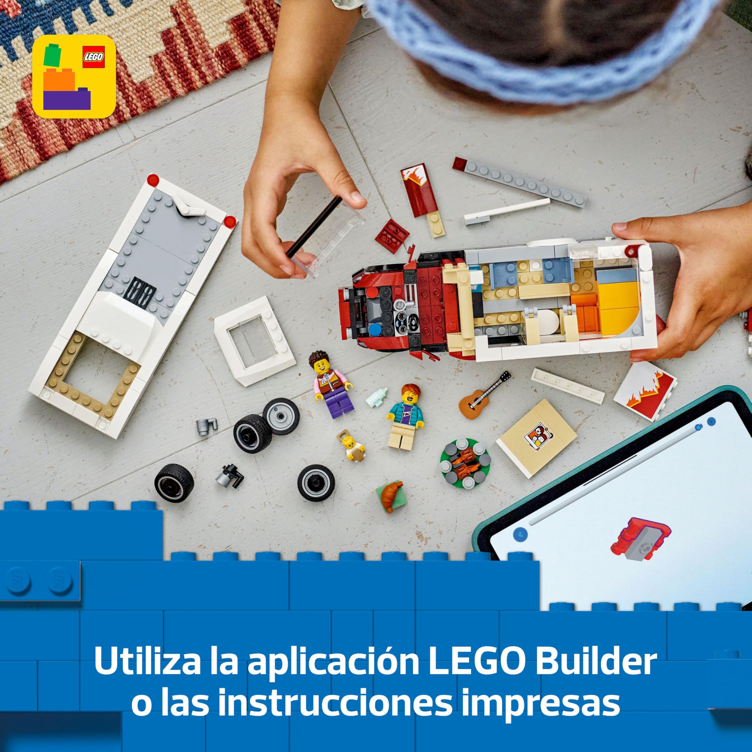 LEGO City Autocaravana Aventurera de Vacaciones, Furgoneta de Juguete y 3 Minifiguras (Mamá, Papá y Bebé), Juego de Viaje con Guitarra y Accesorios, Regalo para Niños y Niñas de 6 Añoso Más 60454