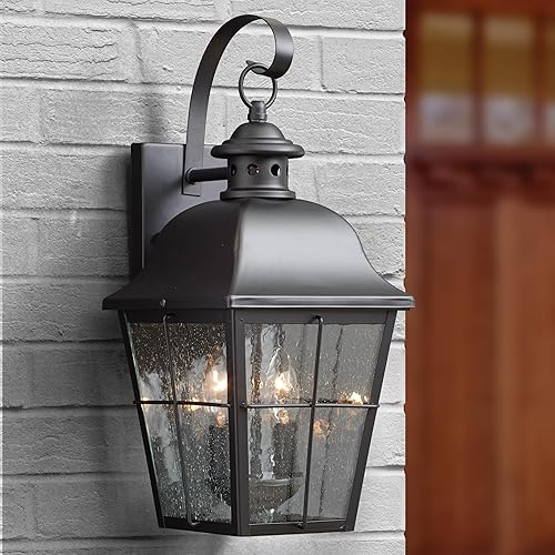 Miniatura 4 de Quoizel MHE8409K Millhouse - Farol de pared para exteriores de cristal semillado, 2 luces, 120 vatios, negro místico (19 pulgadas de alto x 8