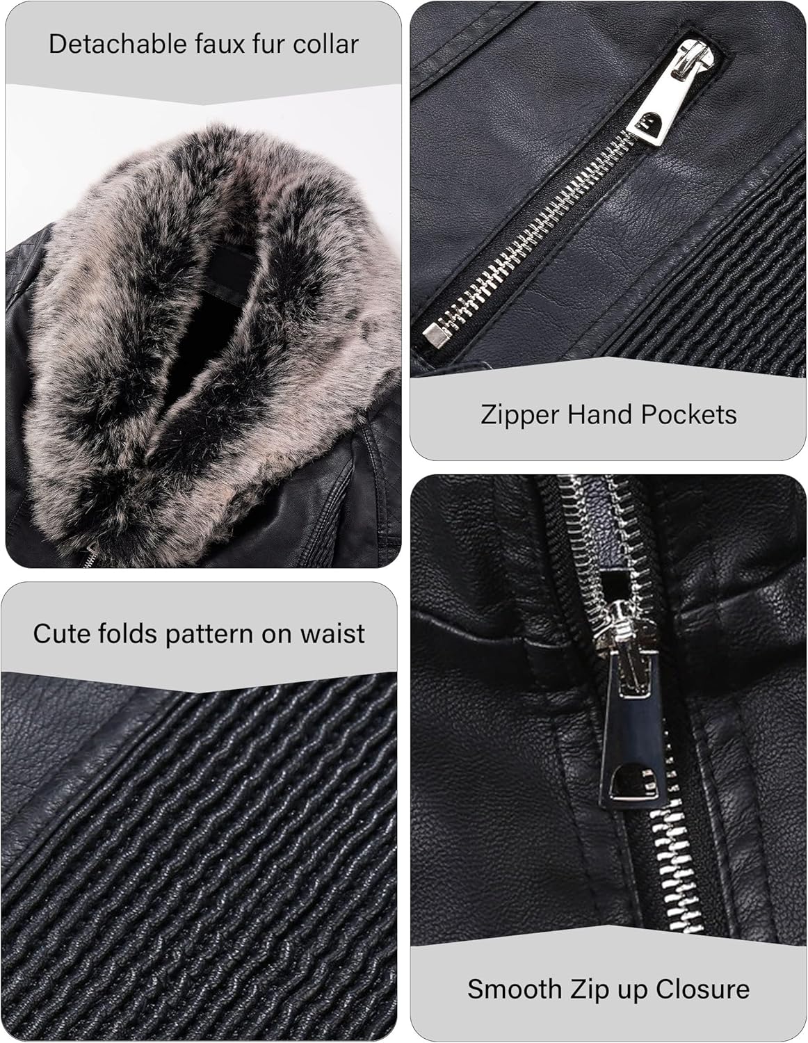 Bellivera Women's Faux Leather Jacket Moto Biker Sherpa-Lined Coat with Removable Fur Collar - Image 5