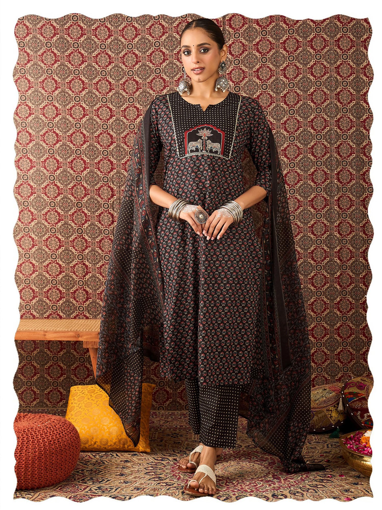 indo era Women Pure Cotton Kurta Set with Dupatta | Festive Suit Set, 10156-picture-40