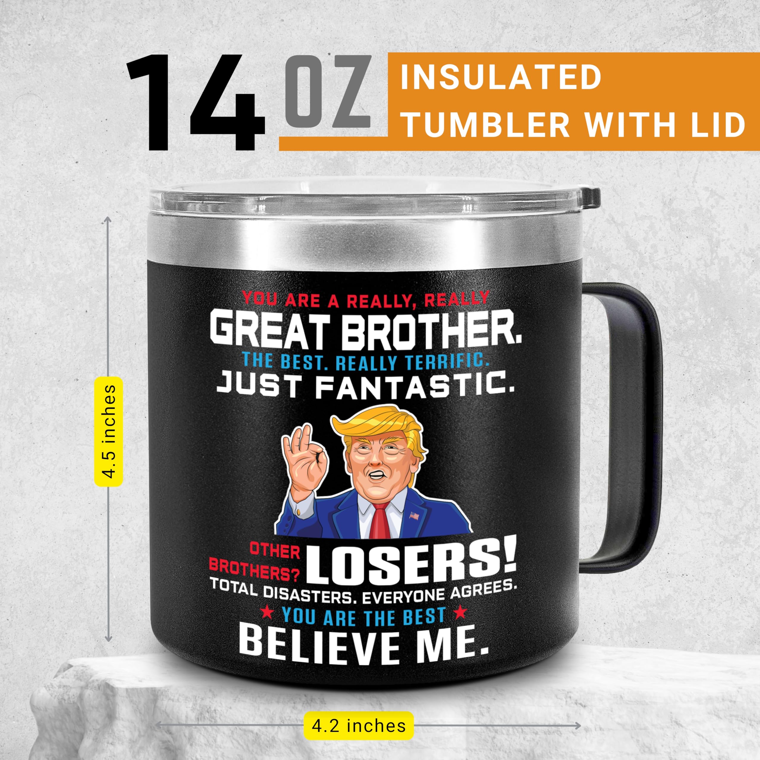 Gifts for Brother from Sister, Birthday Gift for Adult Older Bro, You Are A Really Great Brother Mug Tumbler 14Oz - Insulated Coffee Cup with Lid and Gift Box
