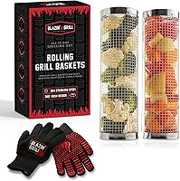 Vista 1 de BLAZIN' GRILL Rolling Grill Basket 2 x Grilling Basket & Smoker Accessories Grill Baskets for Outdoor Grill with BBQ Gloves Barbecue Grill