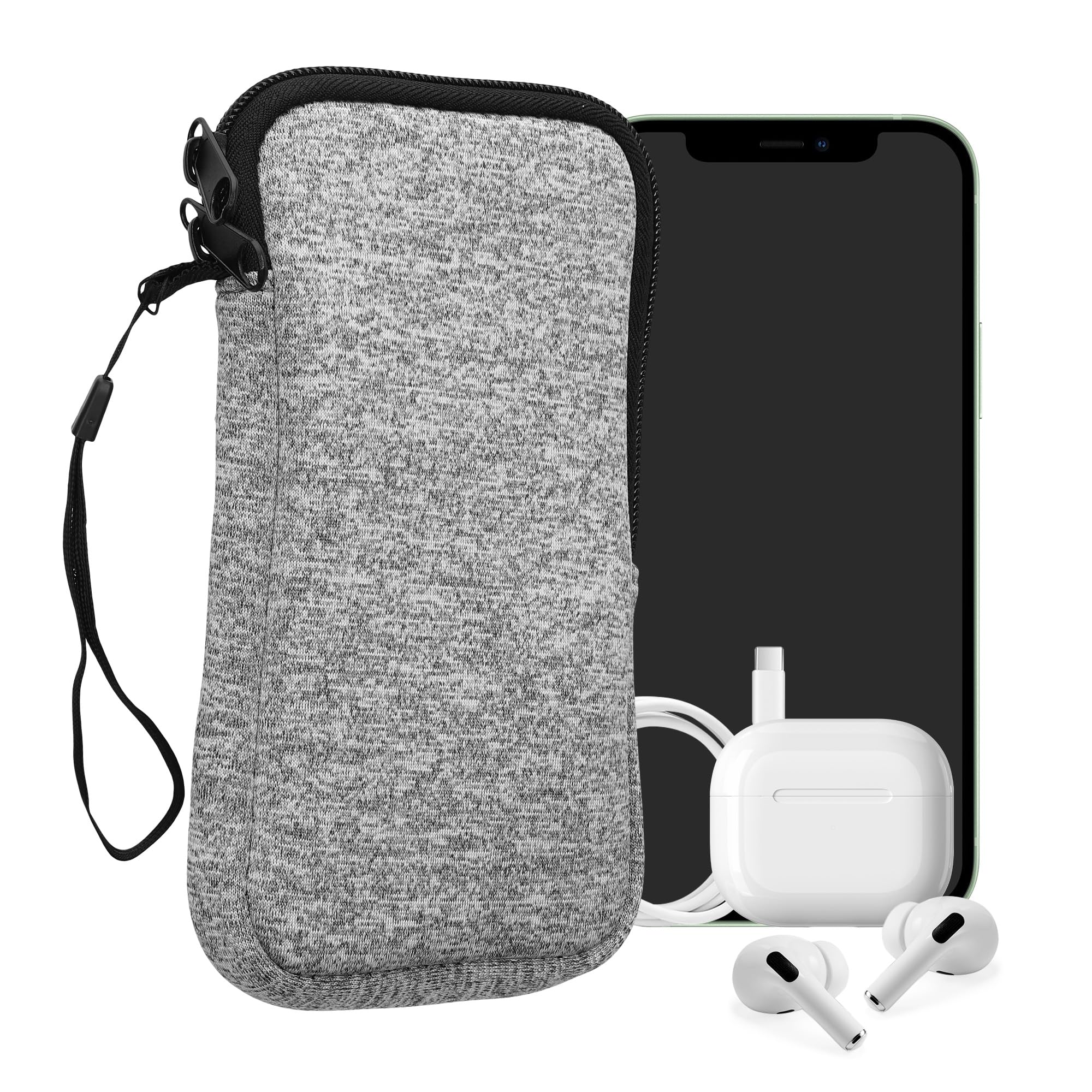 kwmobile Universal Phone Pouch Size XXL - 7" - Neoprene Smartphone Pouch with Zip - Water-Repellent Mobile Phone Case - Sleeve in Light Grey/White