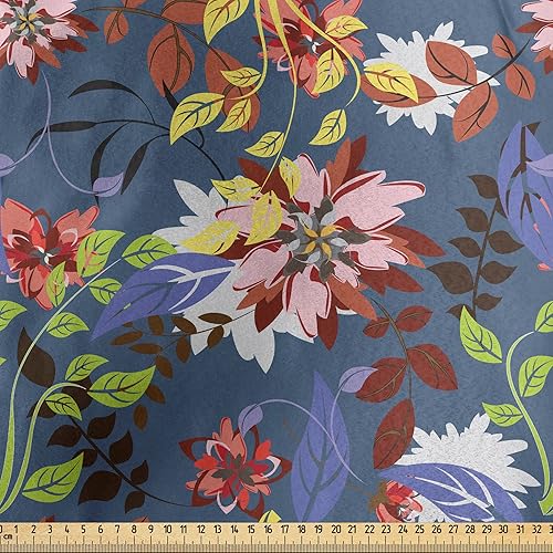Miniatura 2 de Ambesonne Flower Fabric by The Yard, Flourishing Spring Bloom Branches with Leaves Botanical Seasonal Succulent Beauty, Decorative Satin Fabric for