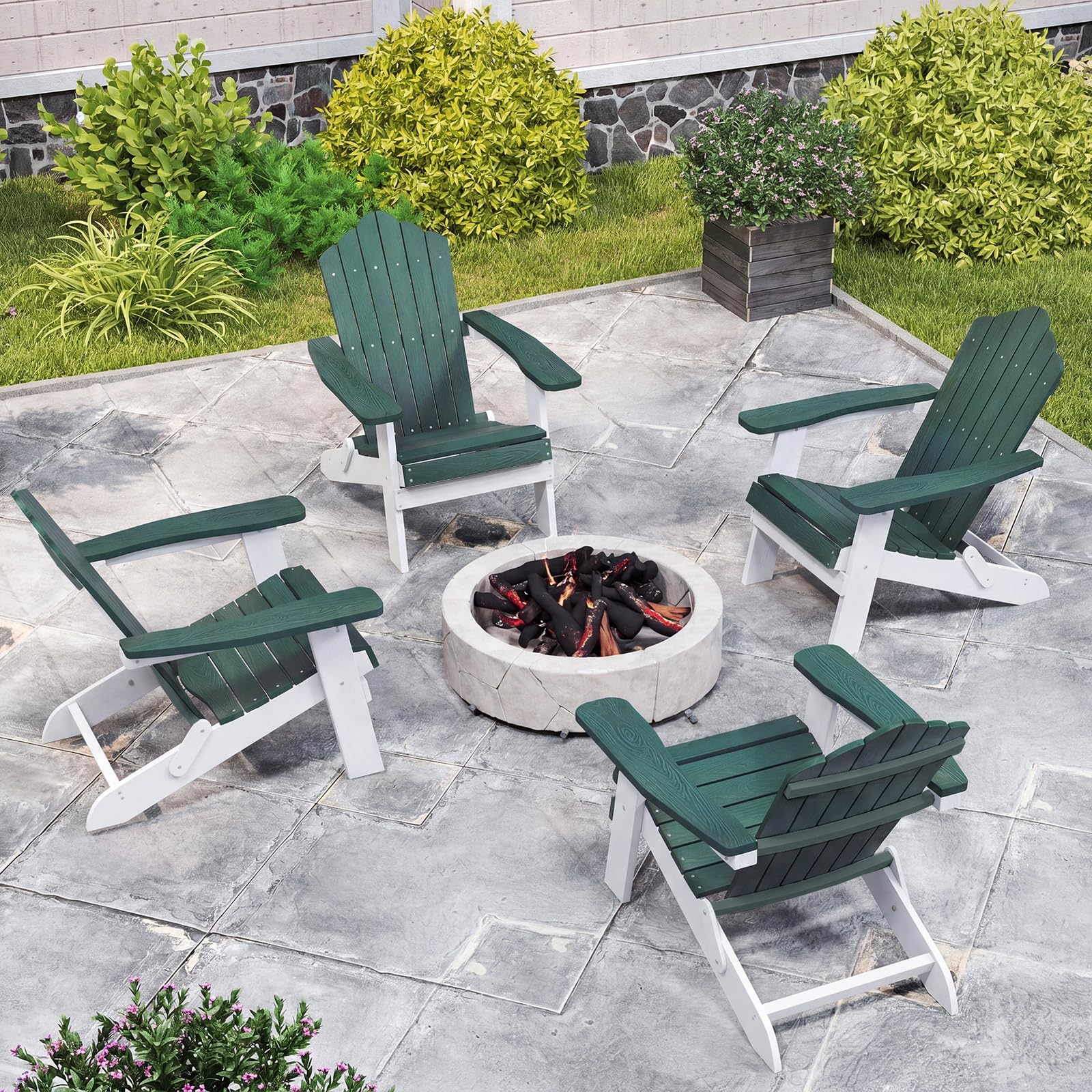 COSTWAY Sedia Adirondack Pieghevole da Giardino, Sedia da Patio in HIPS con Braccioli Larghi e Schienale Inclinato, Poltrona in Legno, per Giardino Cortile, Portata 180 kg (1, Verde+Bianco)